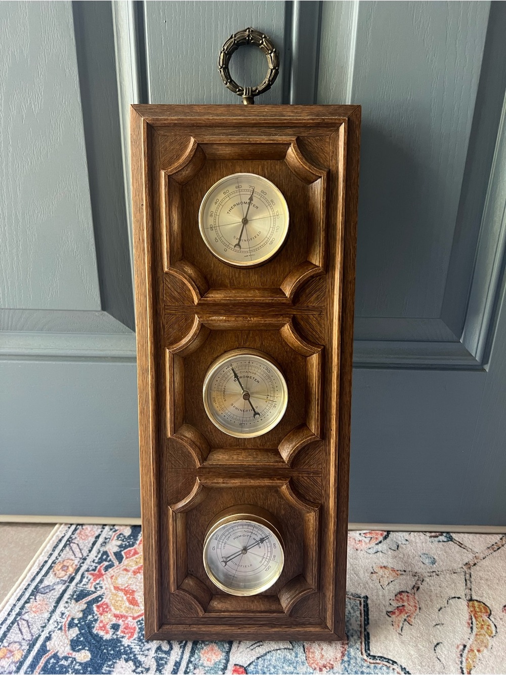 Vintage Springfield Faux Wood Triple Gauge Wall Weather Station